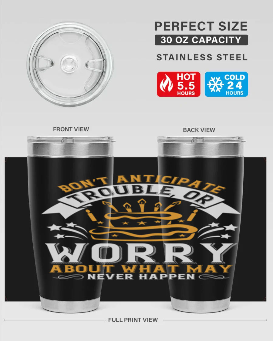 Stylish 20oz and 30oz stainless steel tumblers with motivational quote, featuring double wall vacuum insulation and drink-thru lid.