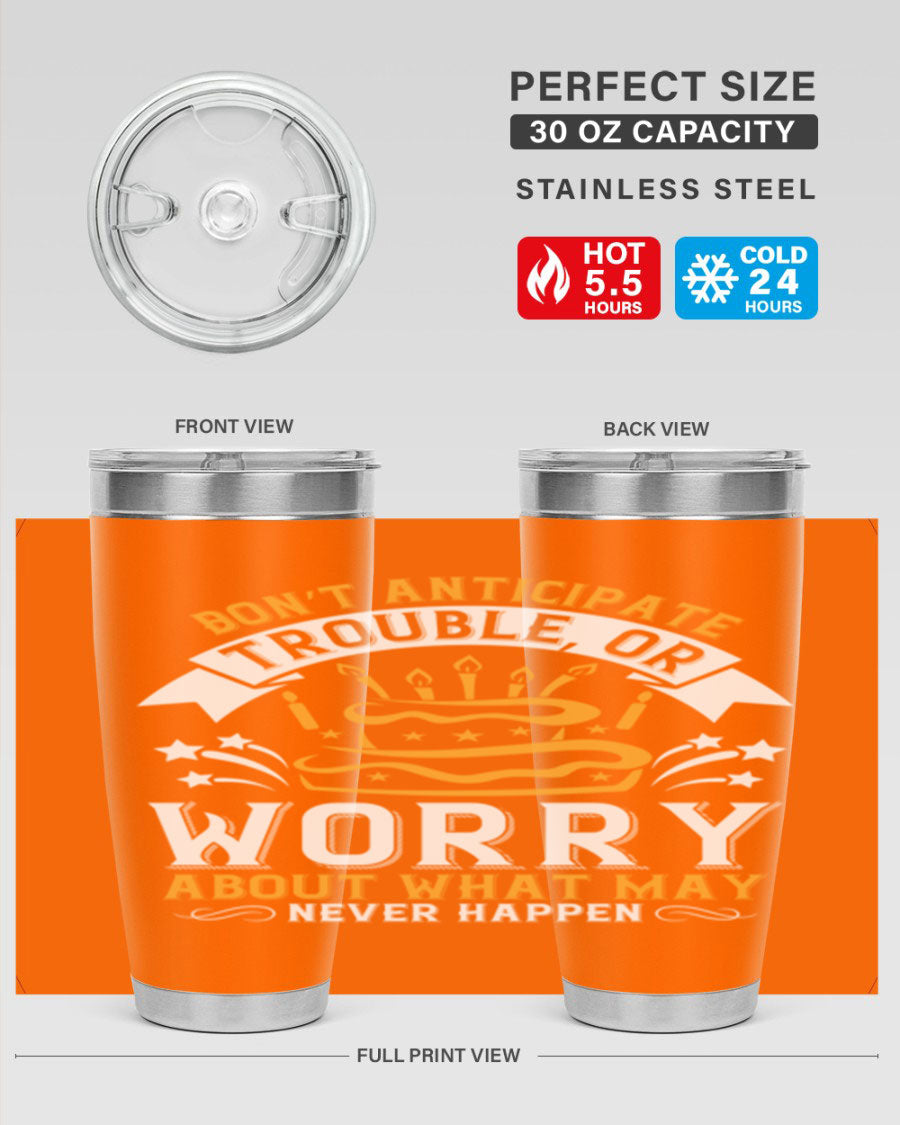 Stylish 20oz and 30oz stainless steel tumblers with motivational quote, featuring double wall vacuum insulation and drink-thru lid.