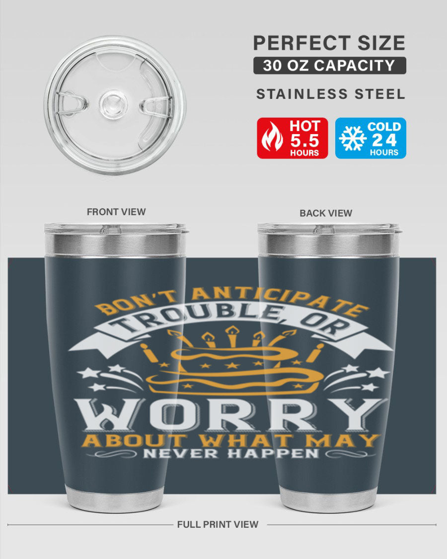 Stylish 20oz and 30oz stainless steel tumblers with motivational quote, featuring double wall vacuum insulation and drink-thru lid.