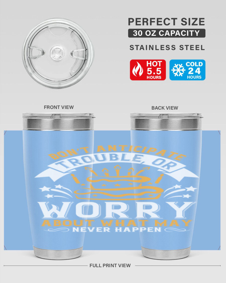 Stylish 20oz and 30oz stainless steel tumblers with motivational quote, featuring double wall vacuum insulation and drink-thru lid.