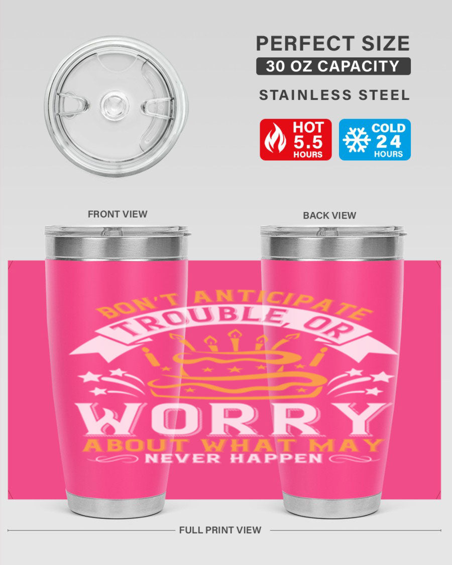Stylish 20oz and 30oz stainless steel tumblers with motivational quote, featuring double wall vacuum insulation and drink-thru lid.
