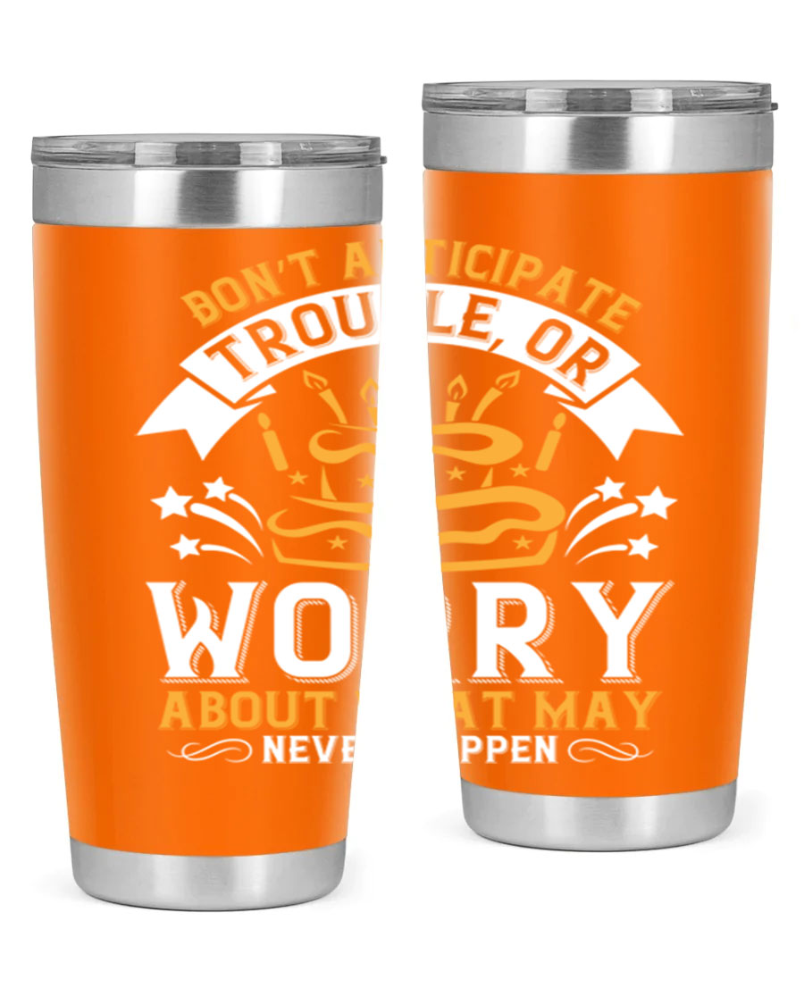 Stylish 20oz and 30oz stainless steel tumblers with motivational quote, featuring double wall vacuum insulation and drink-thru lid.