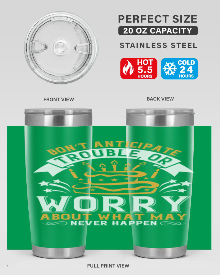 Stylish 20oz and 30oz stainless steel tumblers with motivational quote, featuring double wall vacuum insulation and drink-thru lid.