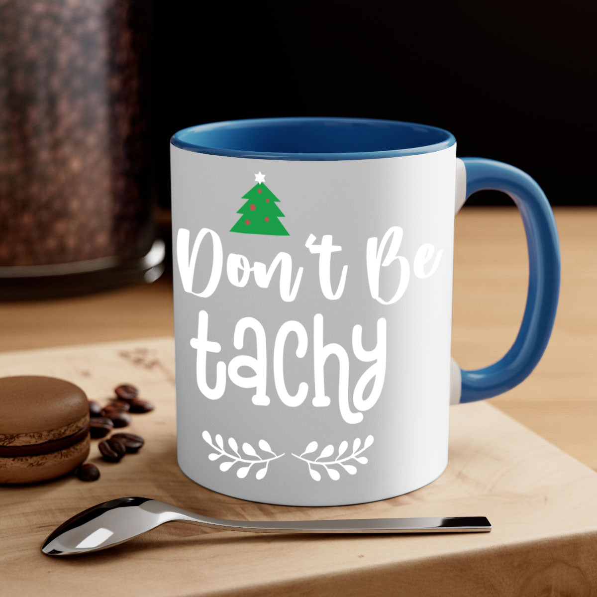 Don't Be Tachy Style 184# Christmas Mug featuring a two-tone design with a colored handle and glossy finish, available in multiple colors.