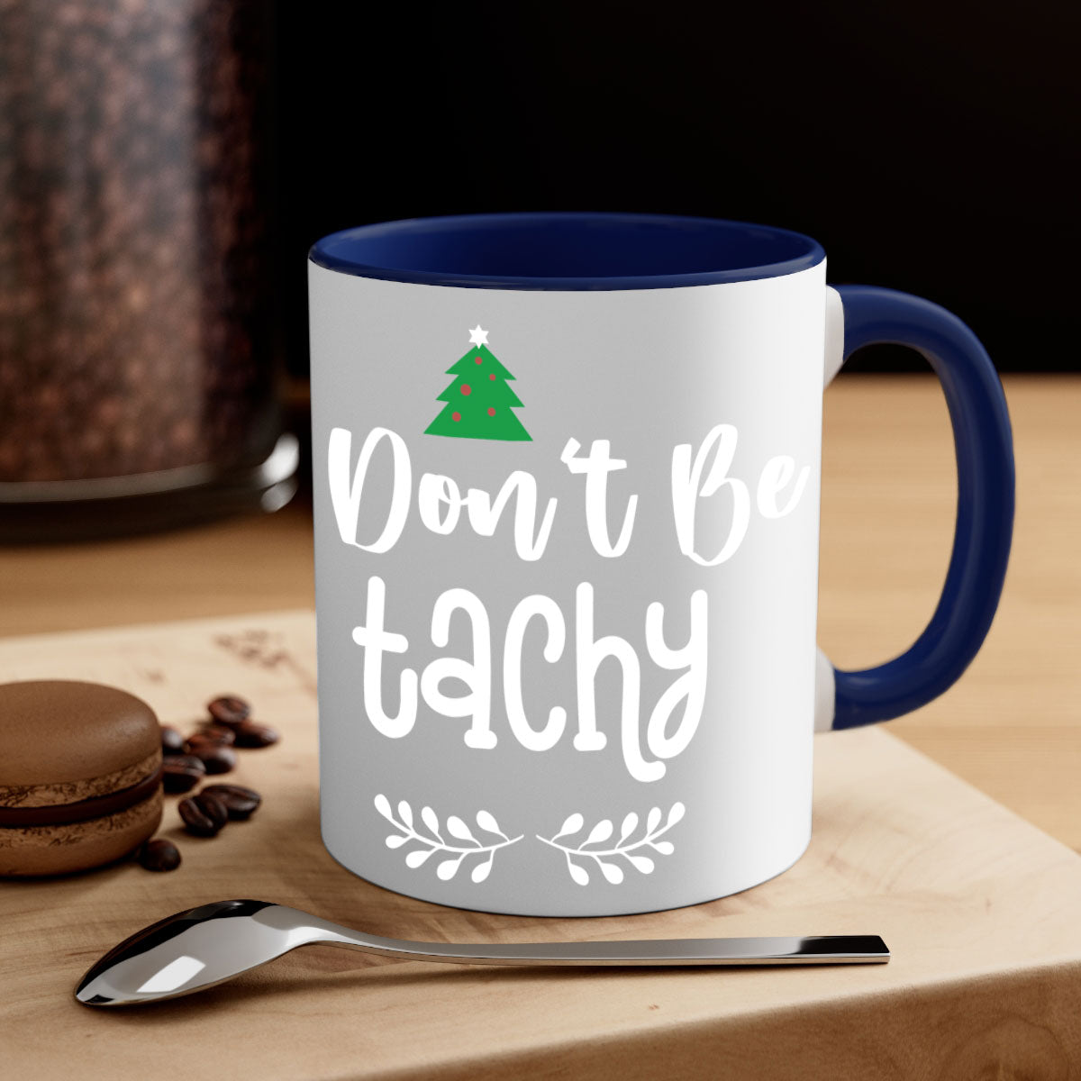Don't Be Tachy Style 184# Christmas Mug featuring a two-tone design with a colored handle and glossy finish, available in multiple colors.