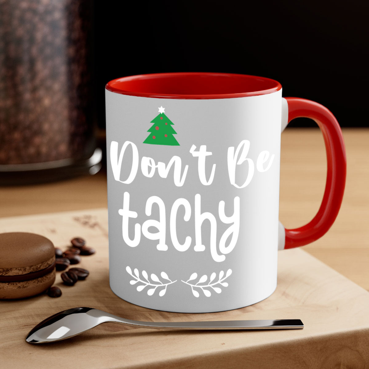 Don't Be Tachy Style 184# Christmas Mug featuring a two-tone design with a colored handle and glossy finish, available in multiple colors.