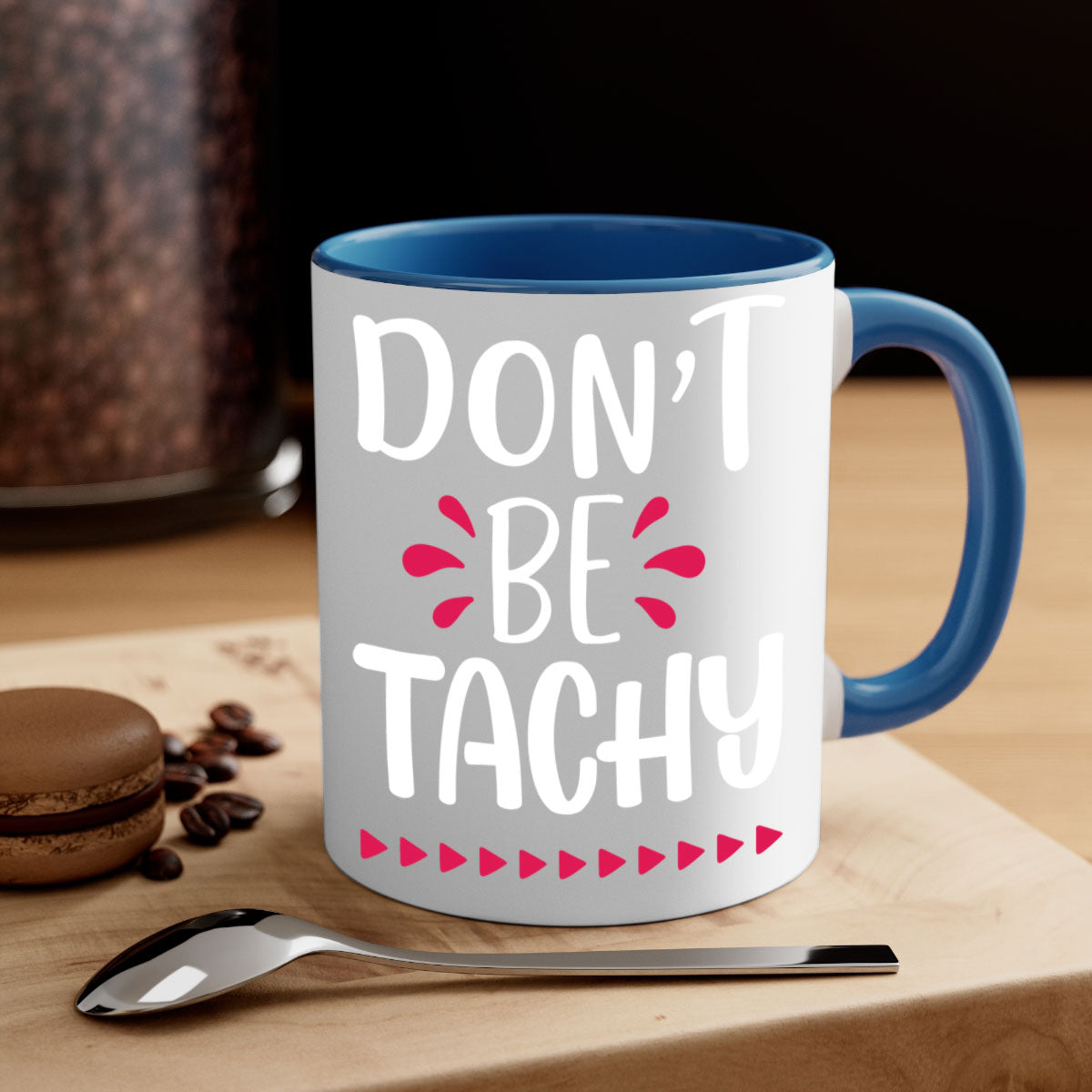 Don't Be Tachy Style 185# Christmas Mug with colorful handle and interior, showcasing a glossy finish.