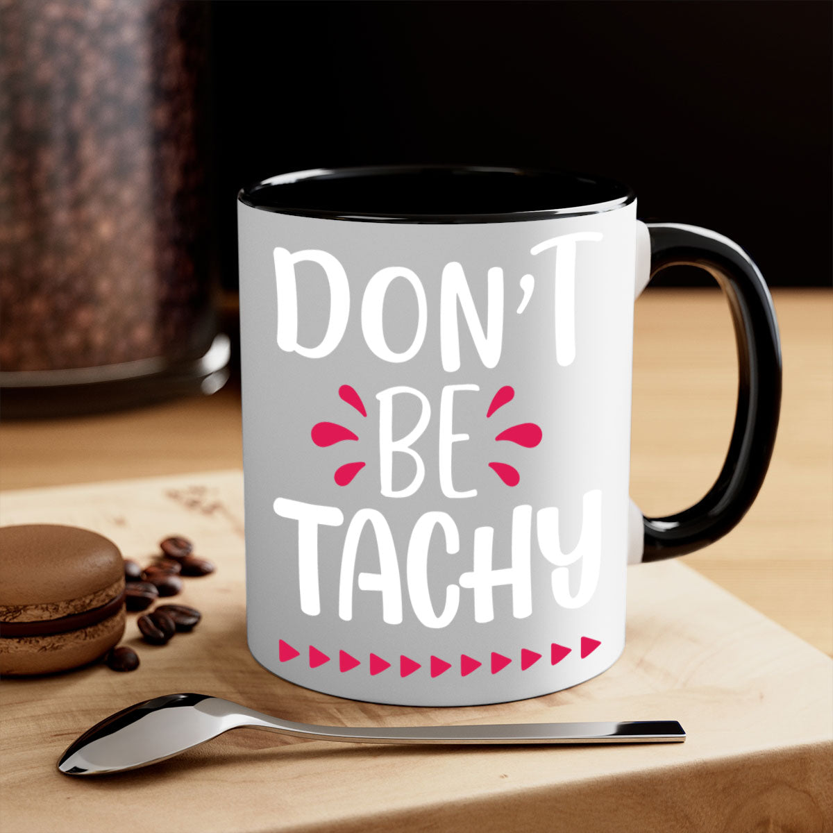 Don't Be Tachy Style 185# Christmas Mug with colorful handle and interior, showcasing a glossy finish.