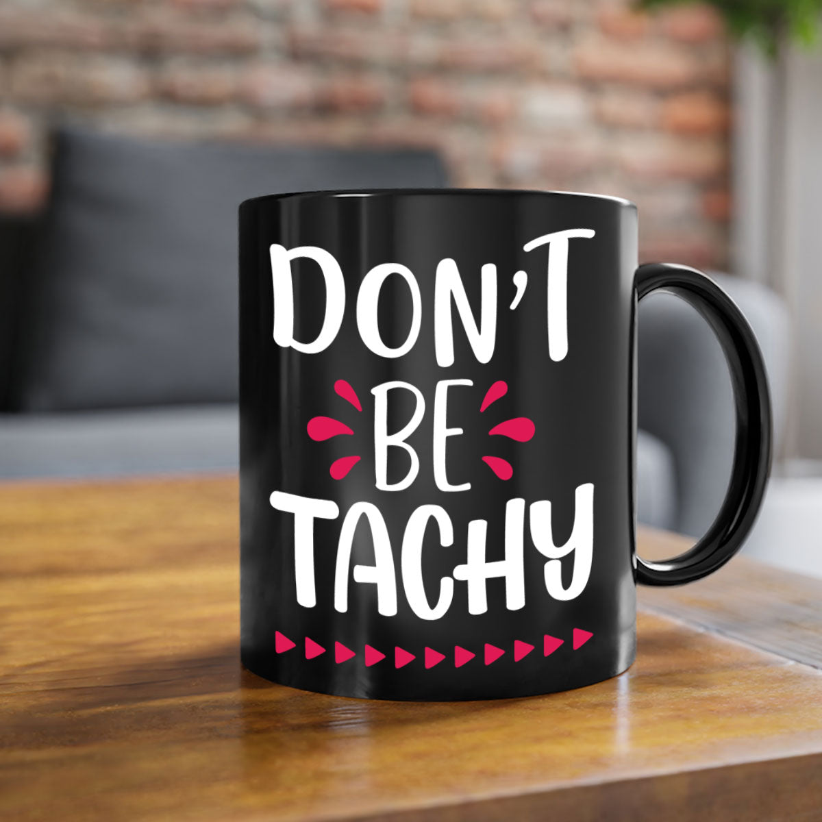 Don't Be Tachy Style 185# Christmas Mug with colorful handle and interior, showcasing a glossy finish.