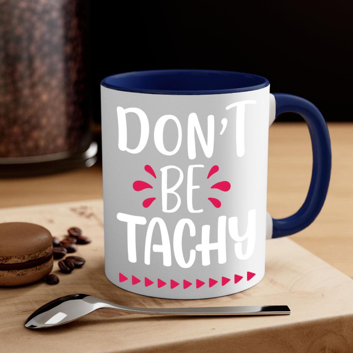 Don't Be Tachy Style 185# Christmas Mug with colorful handle and interior, showcasing a glossy finish.