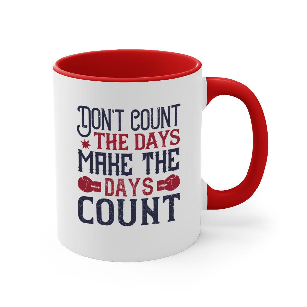 A stylish two-tone ceramic coffee mug with a motivational quote, available in five colors and two sizes.