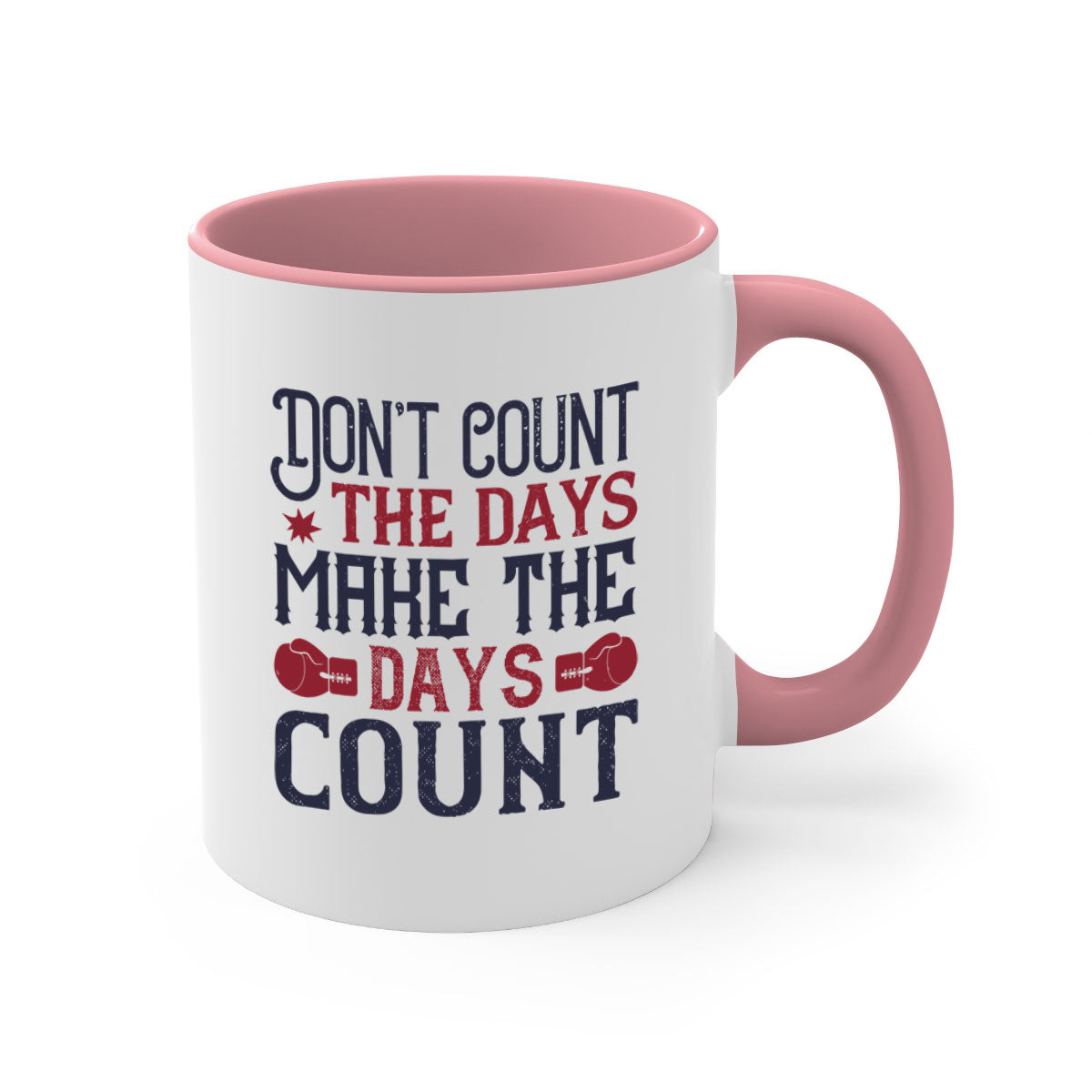 A stylish two-tone ceramic coffee mug with a motivational quote, available in five colors and two sizes.