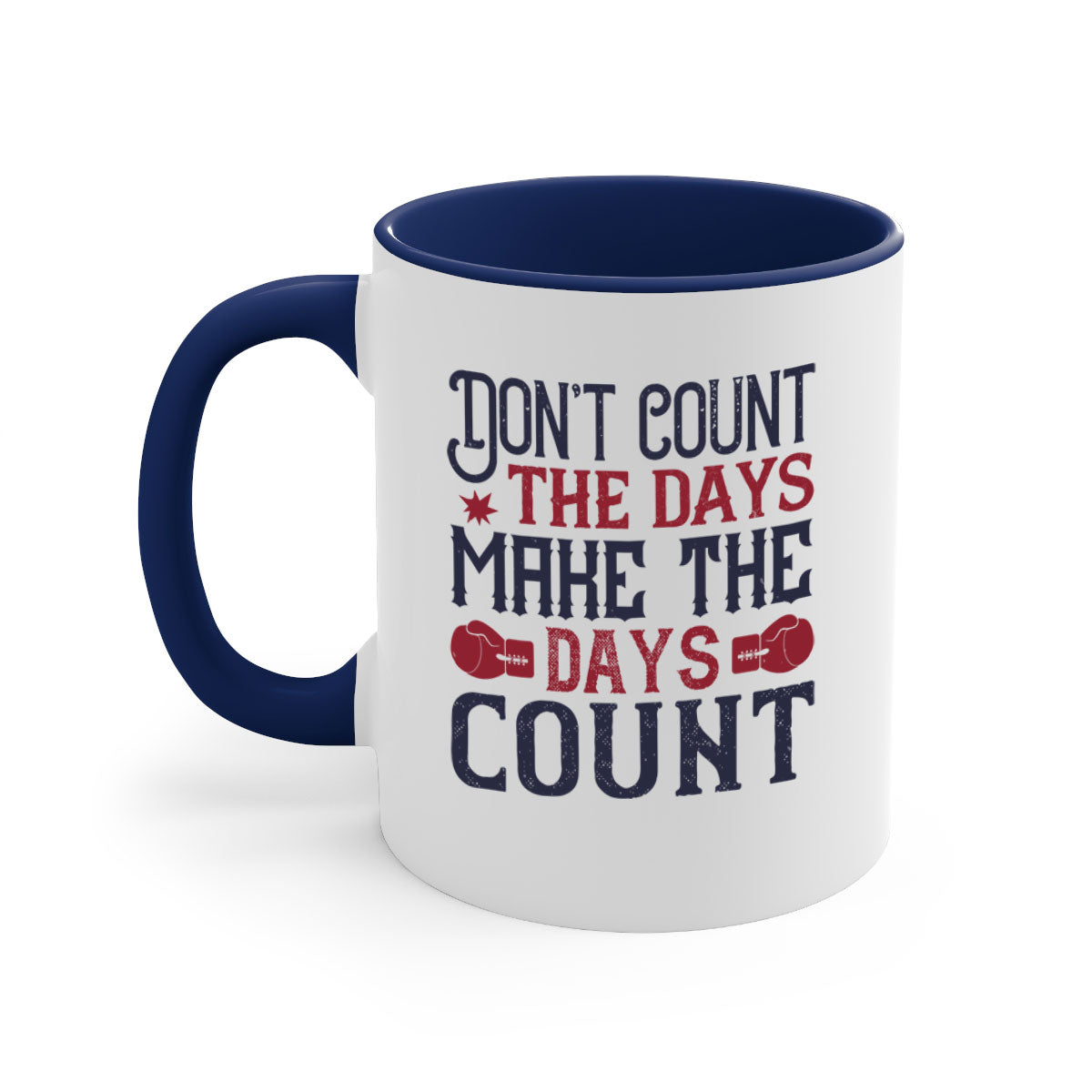 A stylish two-tone ceramic coffee mug with a motivational quote, available in five colors and two sizes.