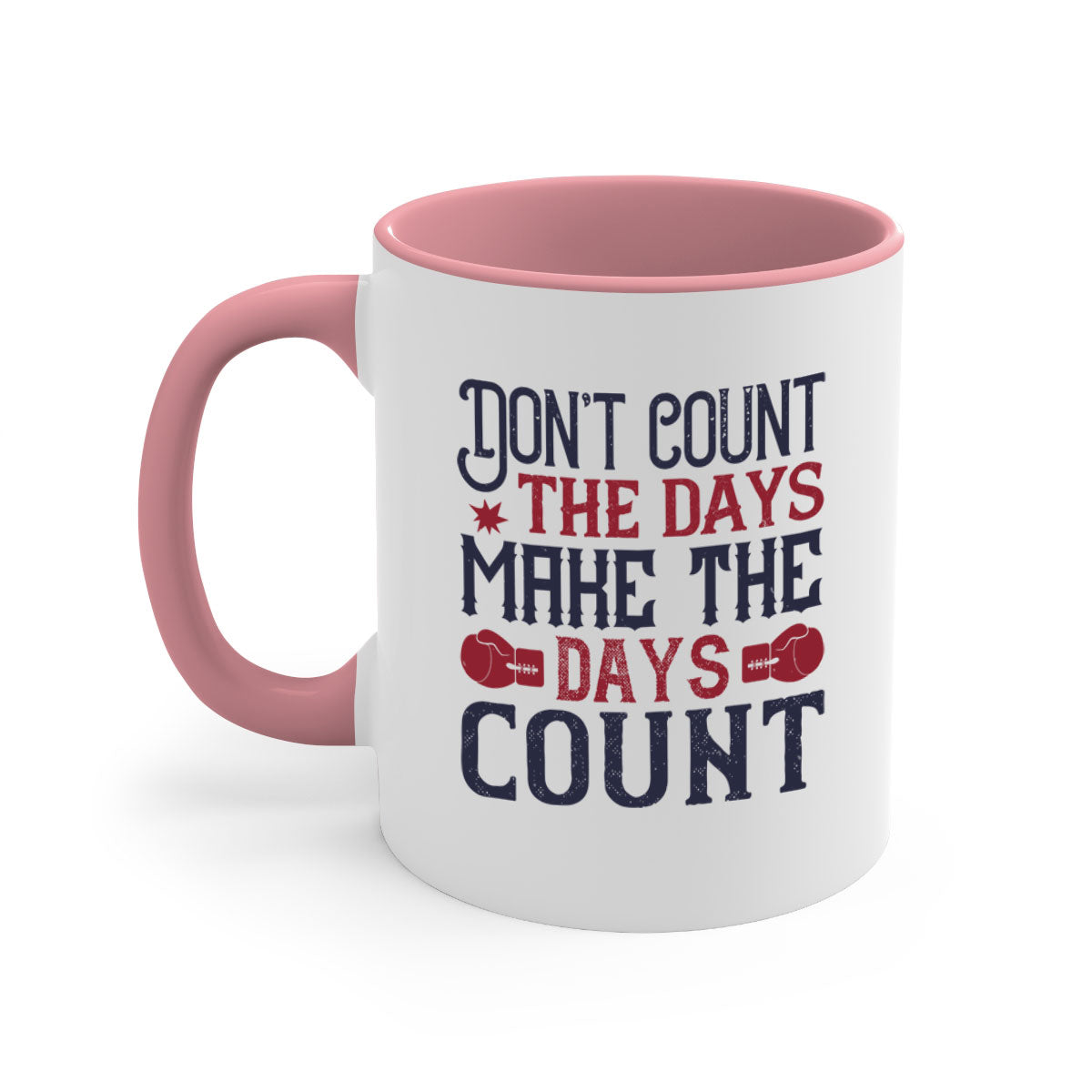 A stylish two-tone ceramic coffee mug with a motivational quote, available in five colors and two sizes.