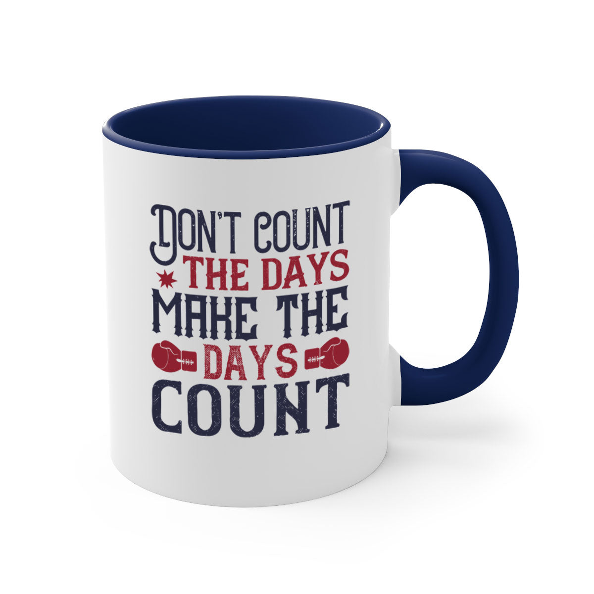 A stylish two-tone ceramic coffee mug with a motivational quote, available in five colors and two sizes.