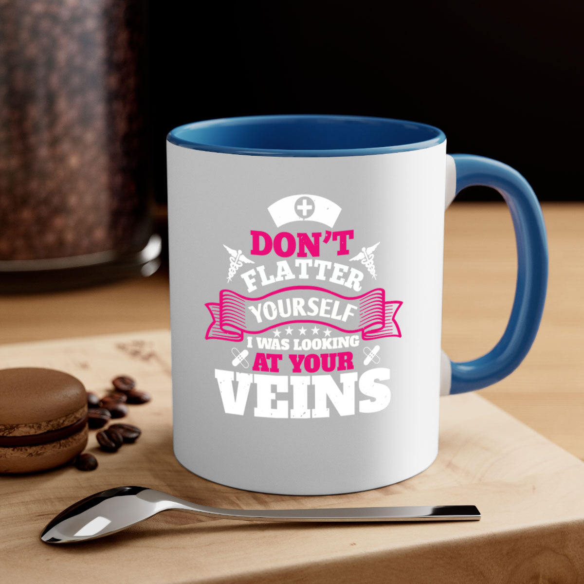 A stylish dont flatter yourself mug with a glossy finish, featuring a colored handle and interior, available in multiple colors.