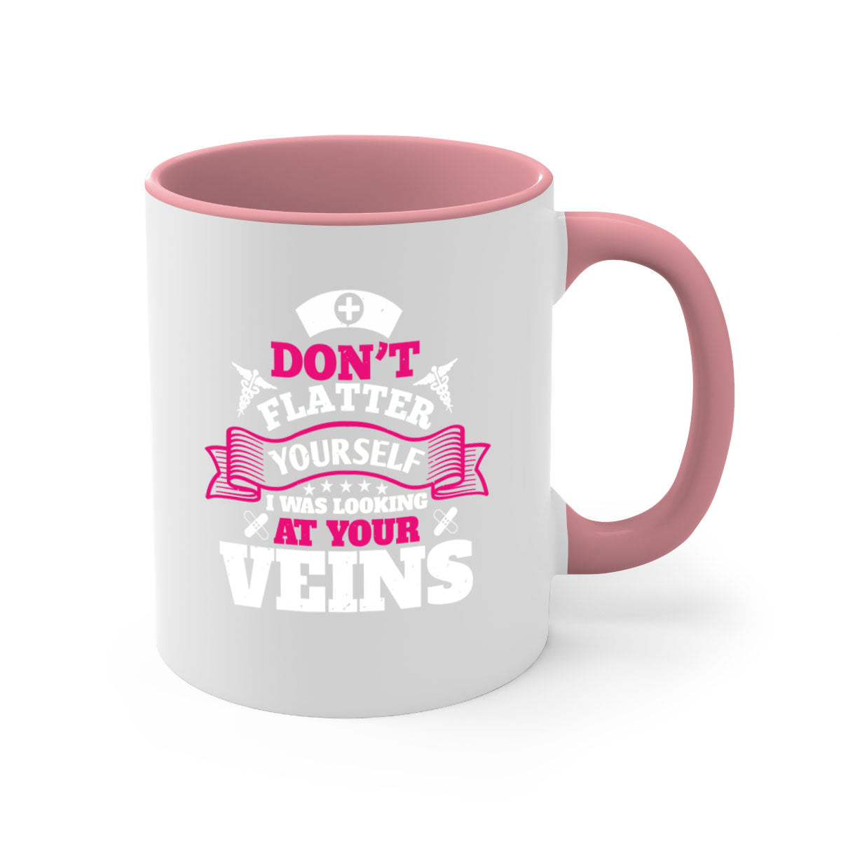A stylish dont flatter yourself mug with a glossy finish, featuring a colored handle and interior, available in multiple colors.