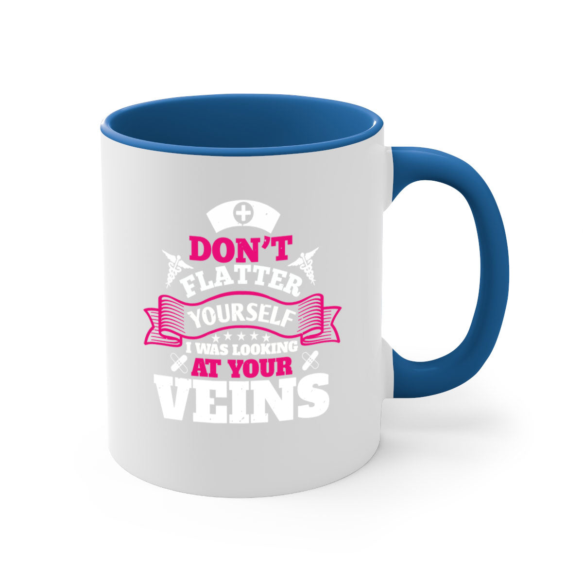 A stylish dont flatter yourself mug with a glossy finish, featuring a colored handle and interior, available in multiple colors.