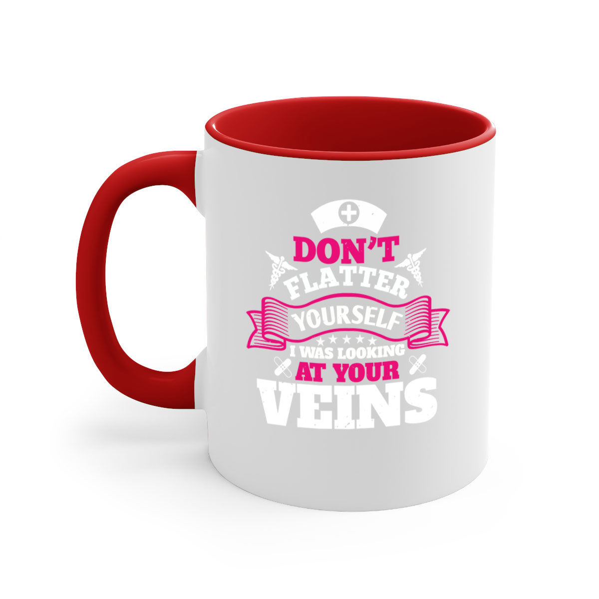 A stylish dont flatter yourself mug with a glossy finish, featuring a colored handle and interior, available in multiple colors.