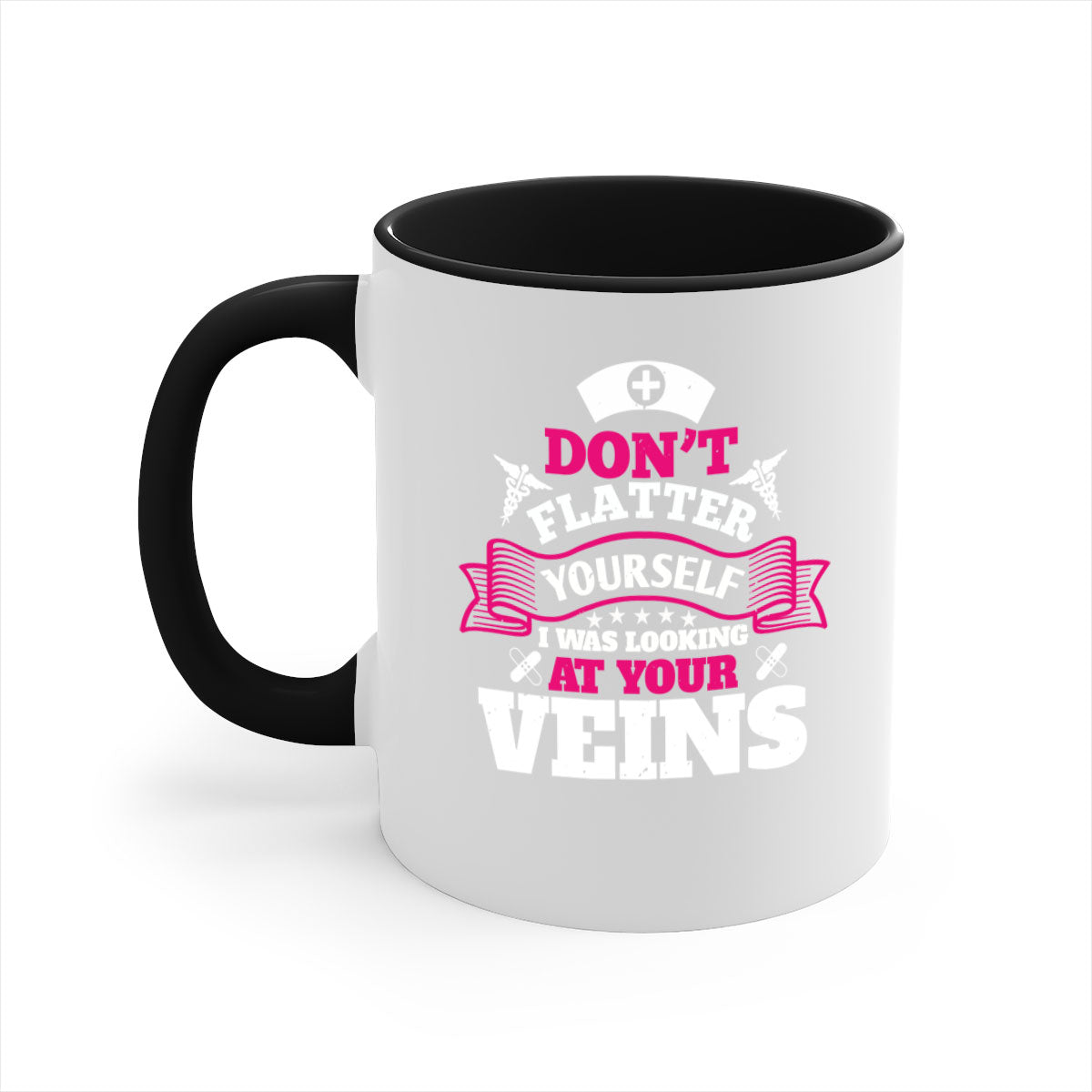 A stylish dont flatter yourself mug with a glossy finish, featuring a colored handle and interior, available in multiple colors.