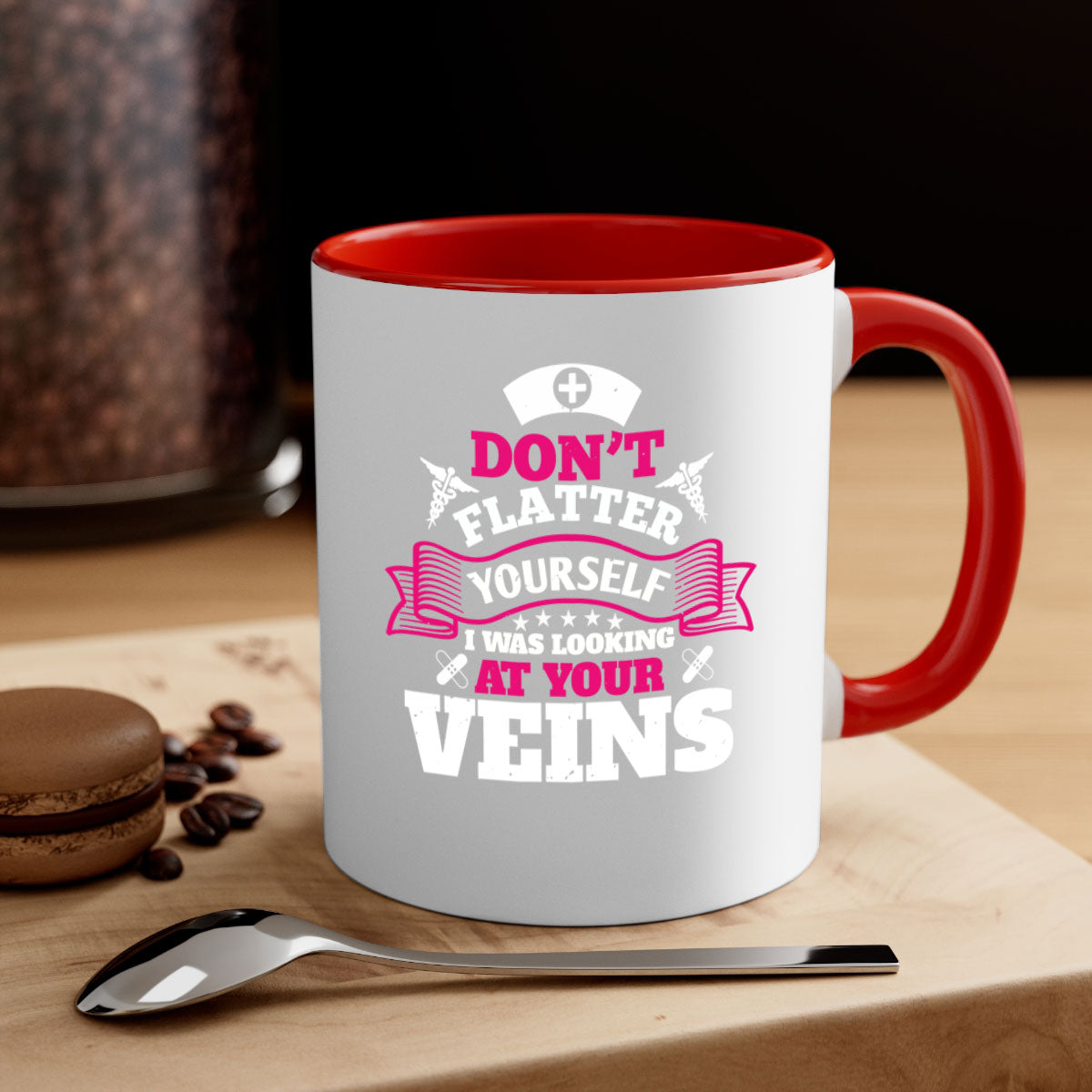 A stylish dont flatter yourself mug with a glossy finish, featuring a colored handle and interior, available in multiple colors.