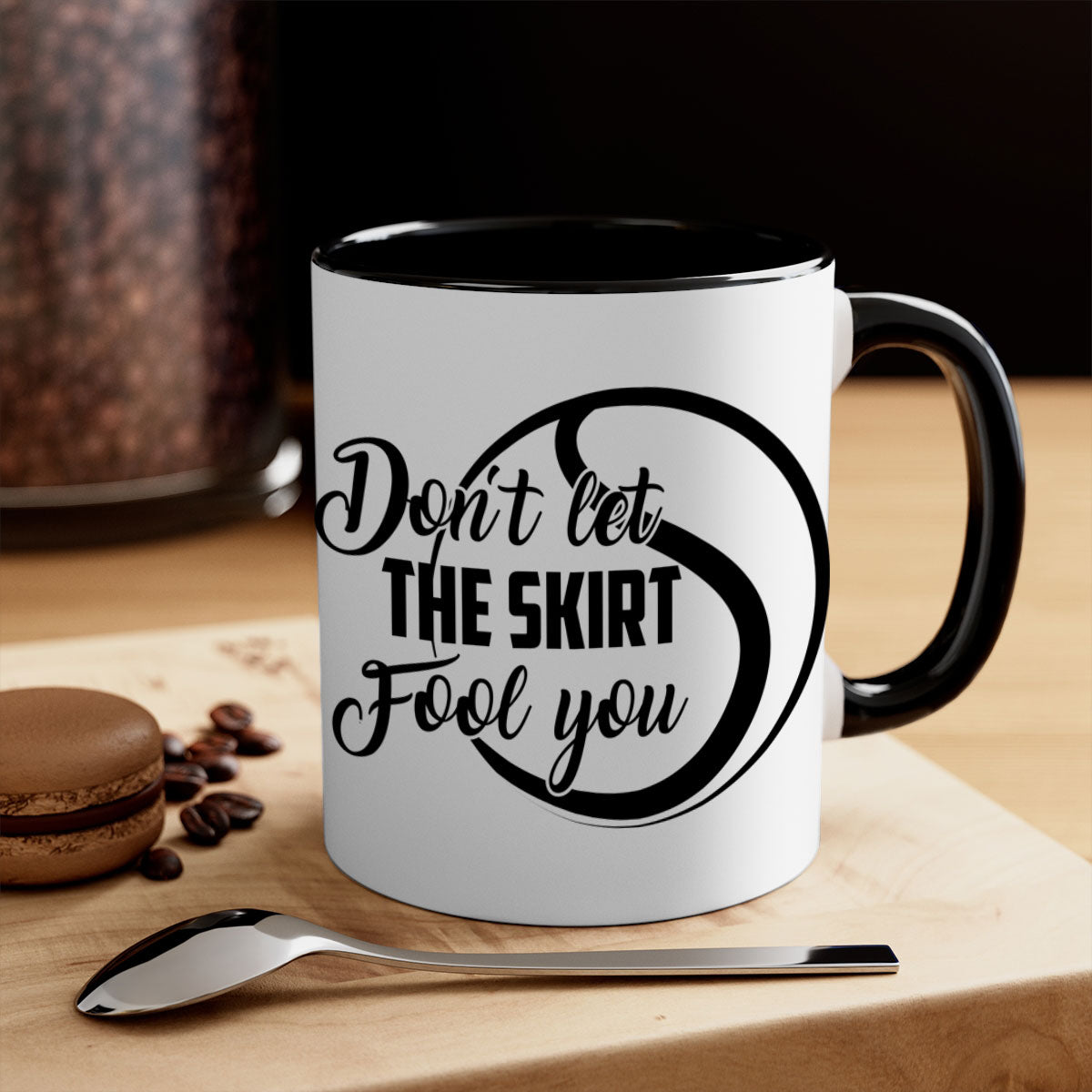 Dont let the skirt Fool you 1330# Mug featuring a glossy finish, colorful handle, and interior, available in two sizes.