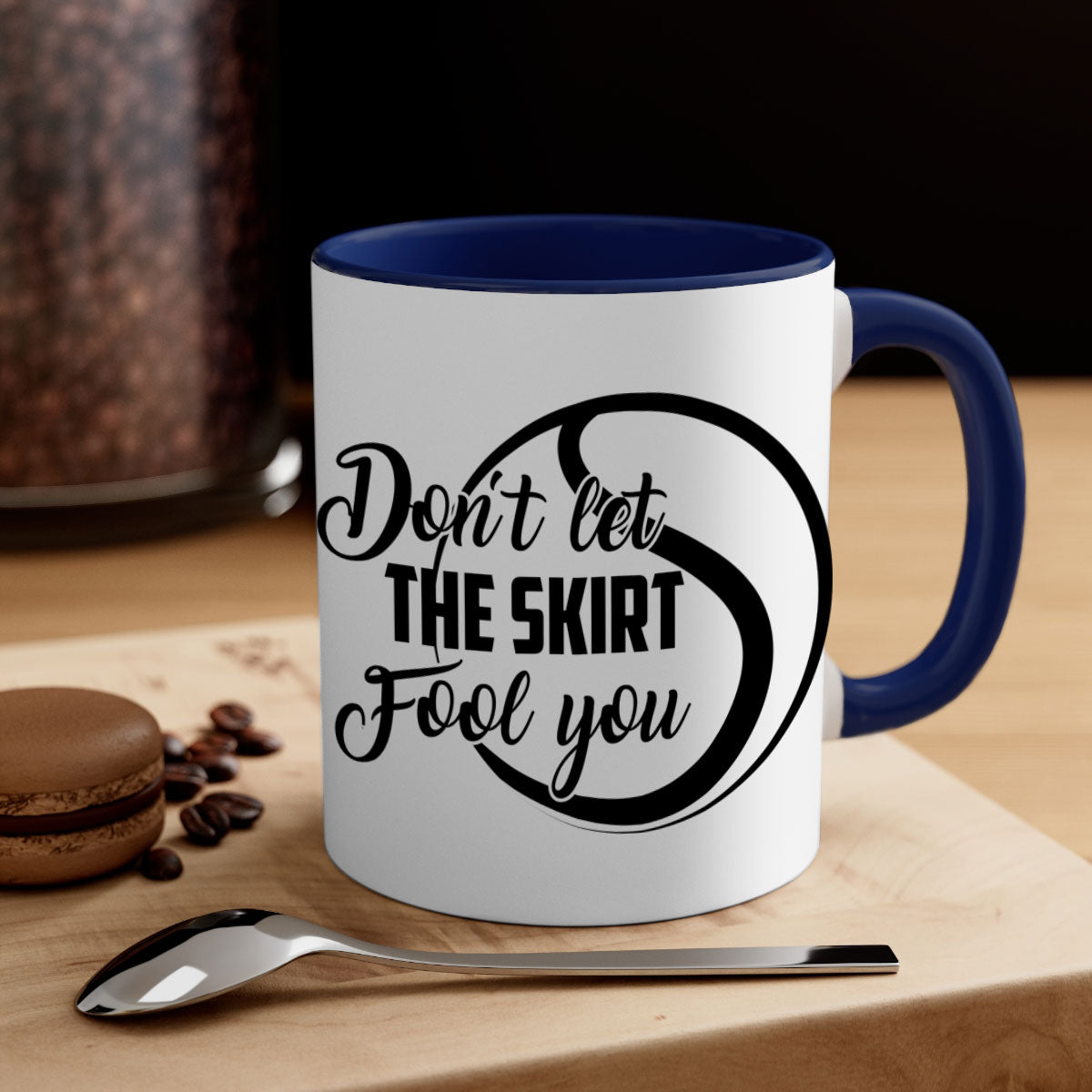 Dont let the skirt Fool you 1330# Mug featuring a glossy finish, colorful handle, and interior, available in two sizes.