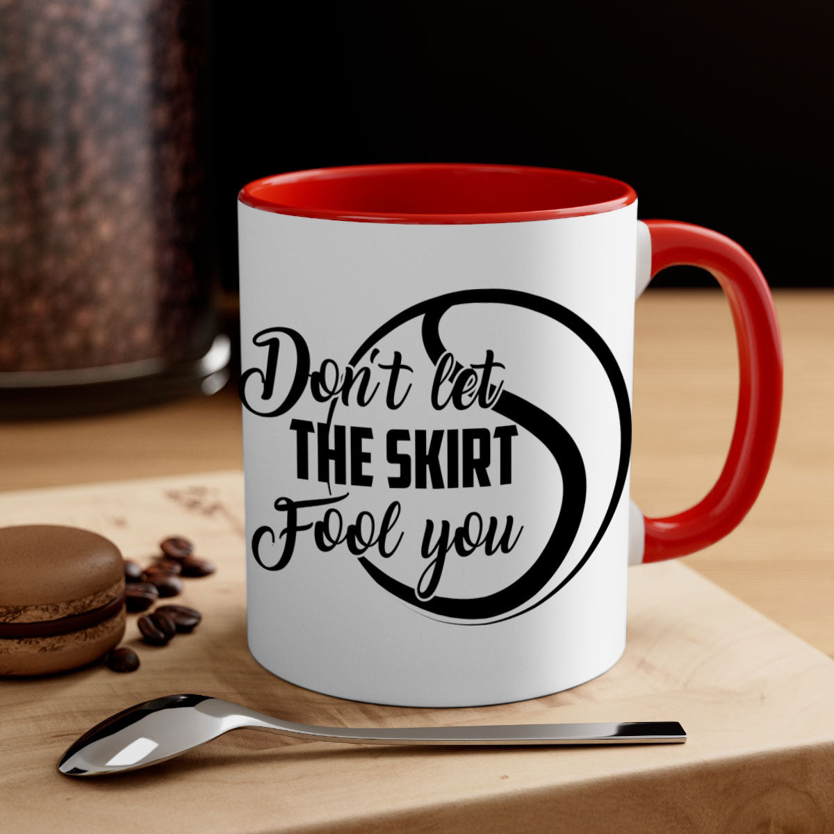 Dont let the skirt Fool you 1330# Mug featuring a glossy finish, colorful handle, and interior, available in two sizes.