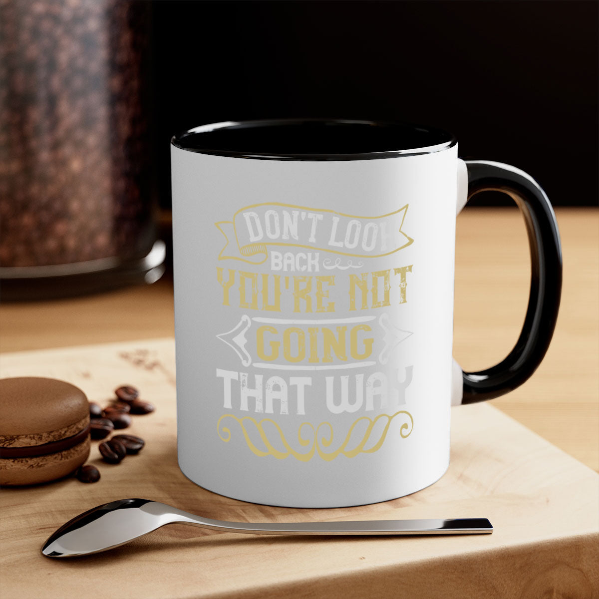 A stylish two-tone ceramic mug with a motivational quote, featuring a colored handle and glossy finish, available in multiple colors.