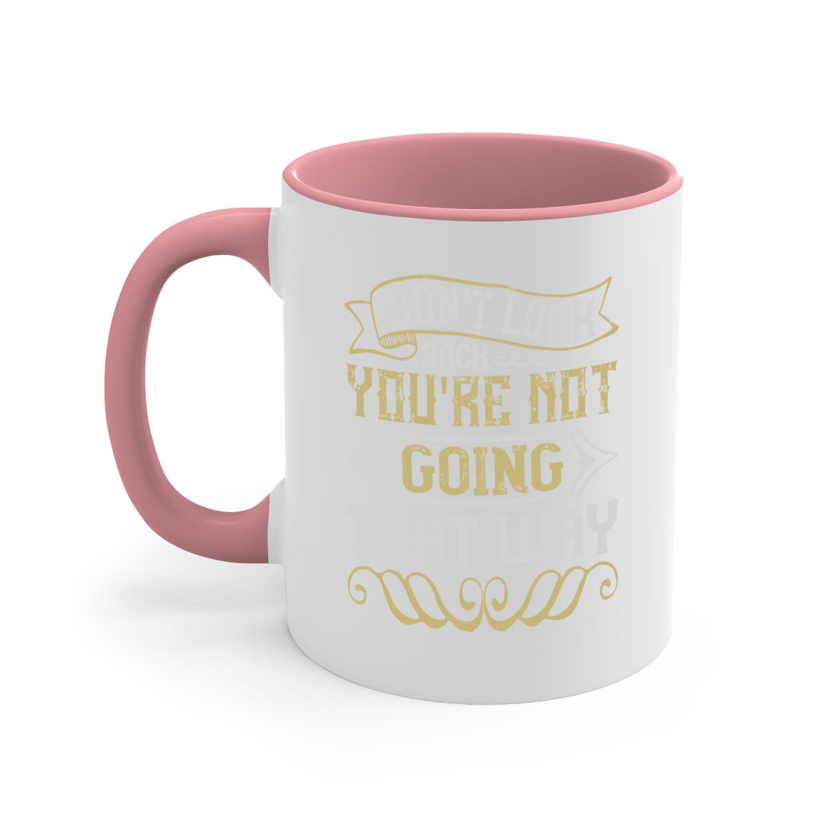 A stylish two-tone ceramic mug with a motivational quote, featuring a colored handle and glossy finish, available in multiple colors.