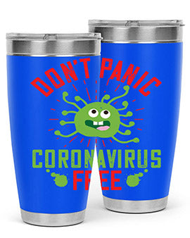 Don't Panic Coronavirus Free Tumbler in stainless steel with a motivational design, perfect for hot and cold beverages.