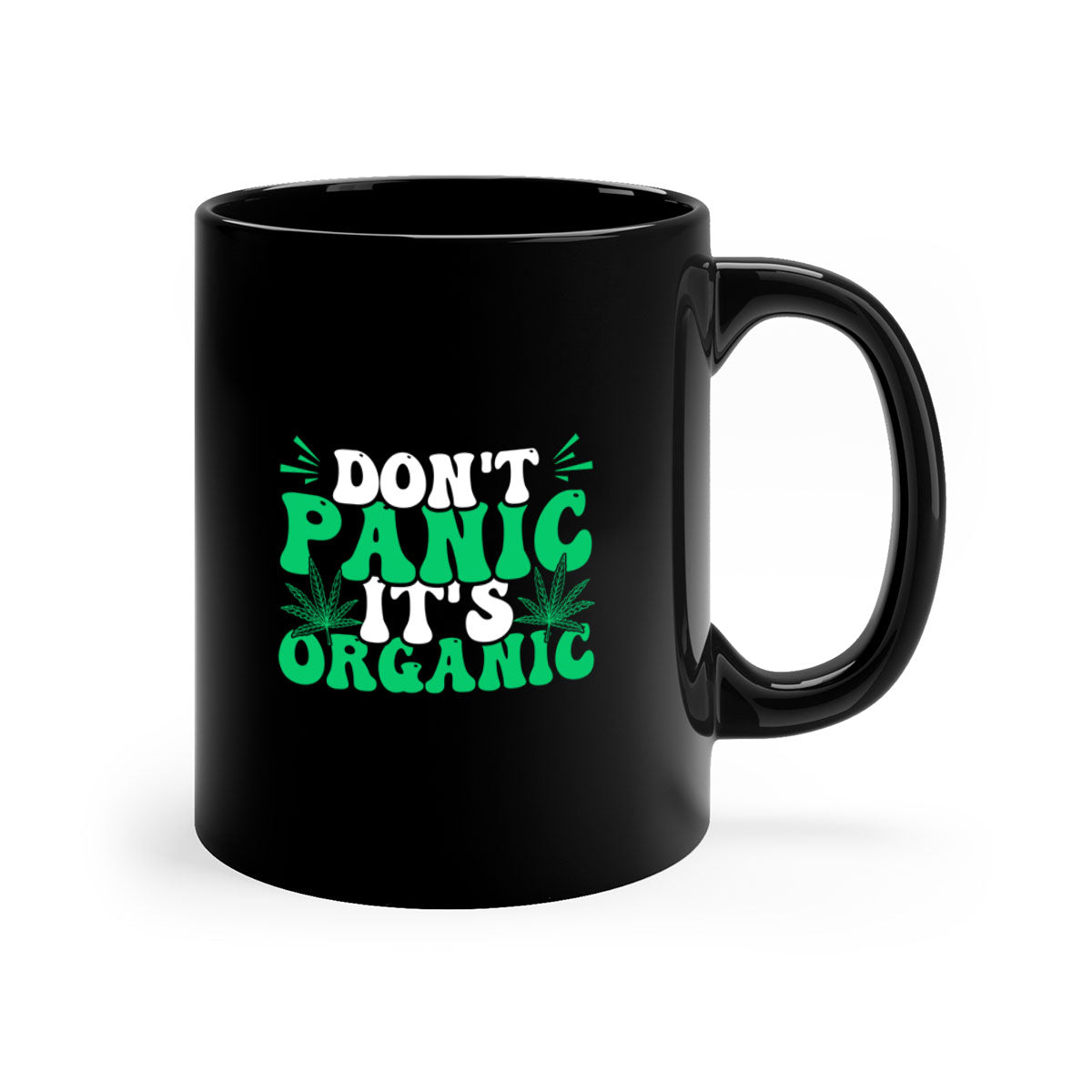 Don't Panic It's Organic 73# Mug with a glossy finish and colorful handle, available in multiple colors and sizes.