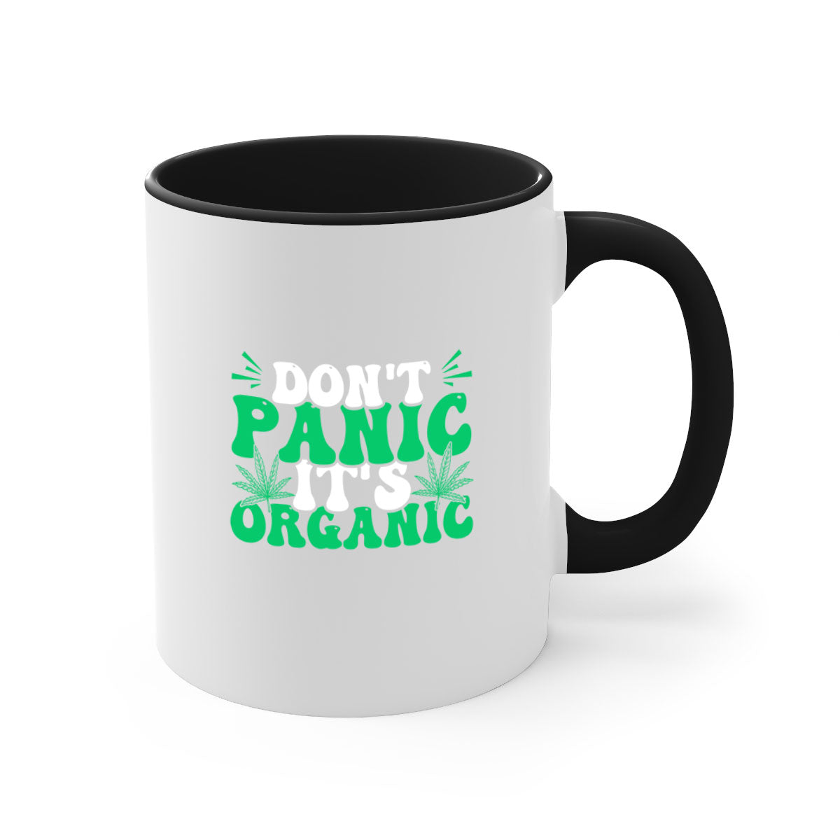 Don't Panic It's Organic 73# Mug with a glossy finish and colorful handle, available in multiple colors and sizes.