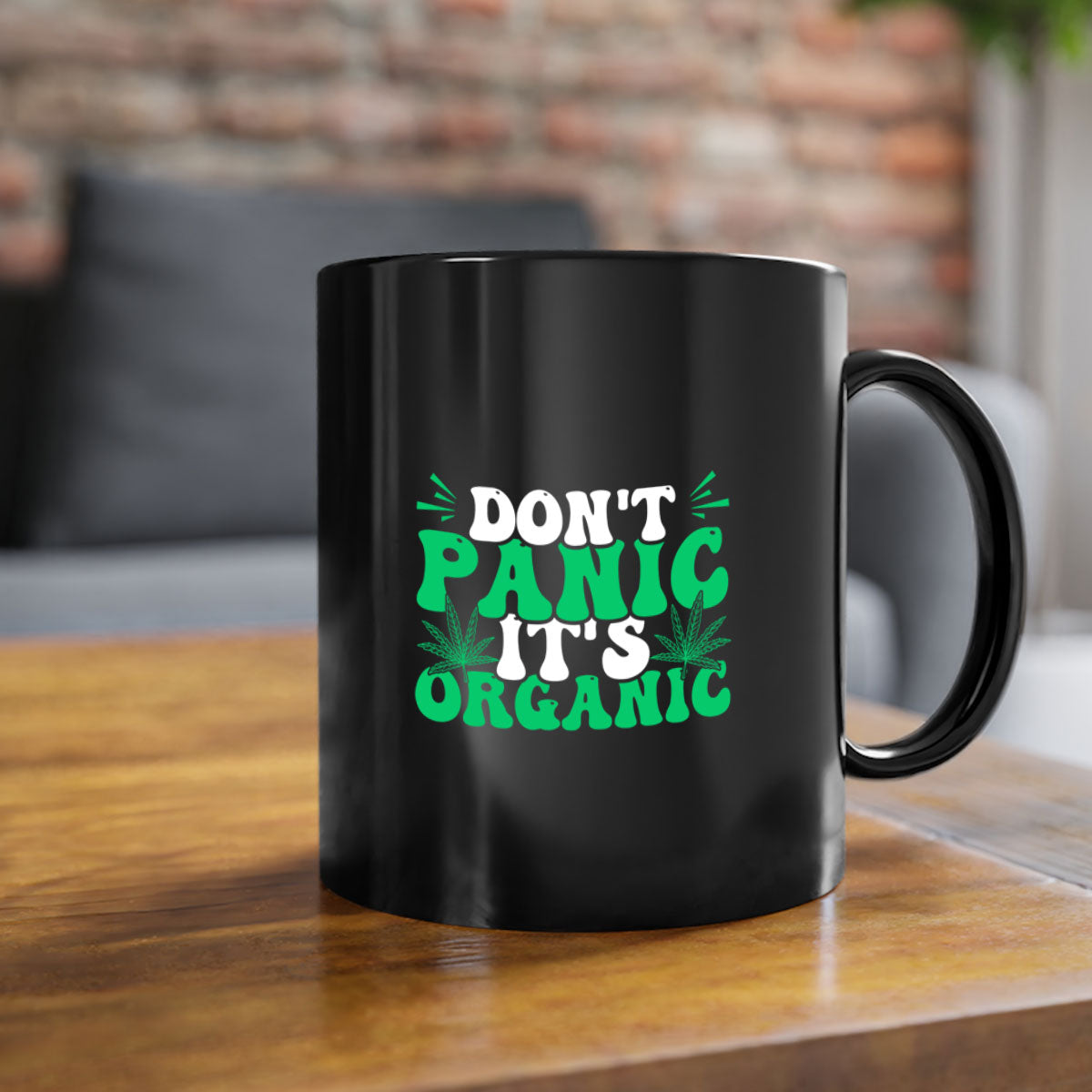 Don't Panic It's Organic 73# Mug with a glossy finish and colorful handle, available in multiple colors and sizes.