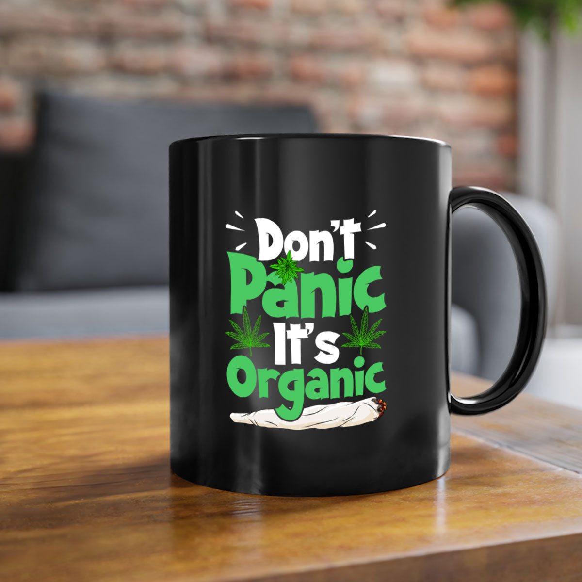 A stylish two-tone Don't Panic It's Organic 75# Mug with a colored handle and glossy finish, available in multiple colors.