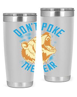 Don’t Poke the Bear 20oz Tumbler made of stainless steel with a vibrant design, showcasing its double wall vacuum insulation.