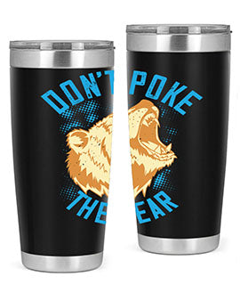 Don’t Poke the Bear 20oz Tumbler made of stainless steel with a vibrant design, showcasing its double wall vacuum insulation.