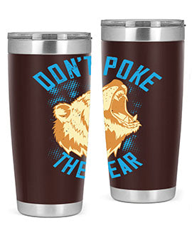 Don’t Poke the Bear 20oz Tumbler made of stainless steel with a vibrant design, showcasing its double wall vacuum insulation.