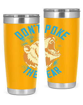 Don’t Poke the Bear 20oz Tumbler made of stainless steel with a vibrant design, showcasing its double wall vacuum insulation.