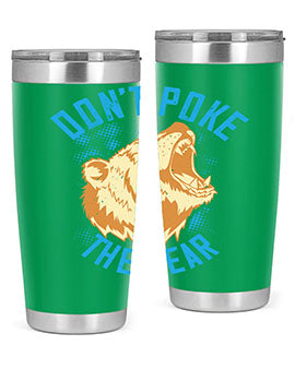 Don’t Poke the Bear 20oz Tumbler made of stainless steel with a vibrant design, showcasing its double wall vacuum insulation.
