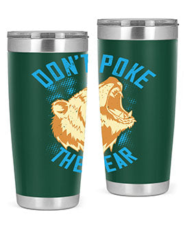Don’t Poke the Bear 20oz Tumbler made of stainless steel with a vibrant design, showcasing its double wall vacuum insulation.