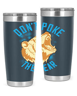 Don’t Poke the Bear 20oz Tumbler made of stainless steel with a vibrant design, showcasing its double wall vacuum insulation.