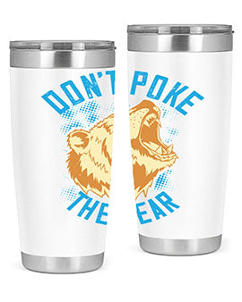 Don’t Poke the Bear 20oz Tumbler made of stainless steel with a vibrant design, showcasing its double wall vacuum insulation.