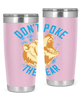 Don’t Poke the Bear 20oz Tumbler made of stainless steel with a vibrant design, showcasing its double wall vacuum insulation.