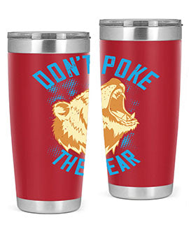 Don’t Poke the Bear 20oz Tumbler made of stainless steel with a vibrant design, showcasing its double wall vacuum insulation.