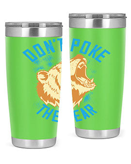 Don’t Poke the Bear 20oz Tumbler made of stainless steel with a vibrant design, showcasing its double wall vacuum insulation.