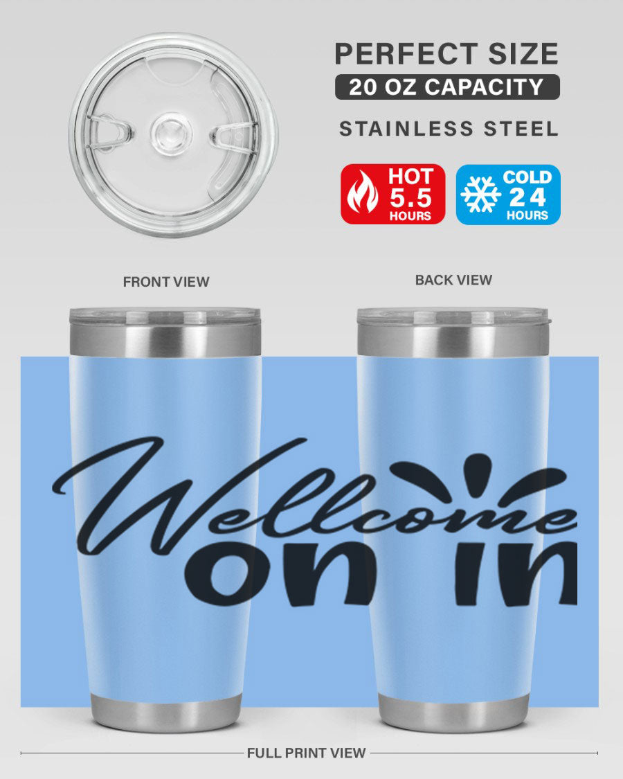 A stylish dont stop be leaving 73# Tumbler made of double wall vacuum stainless steel, featuring a drink-thru lid and vibrant print.