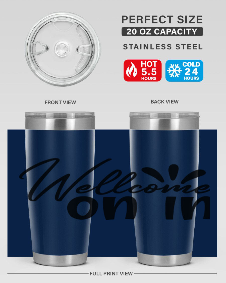 A stylish dont stop be leaving 73# Tumbler made of double wall vacuum stainless steel, featuring a drink-thru lid and vibrant print.
