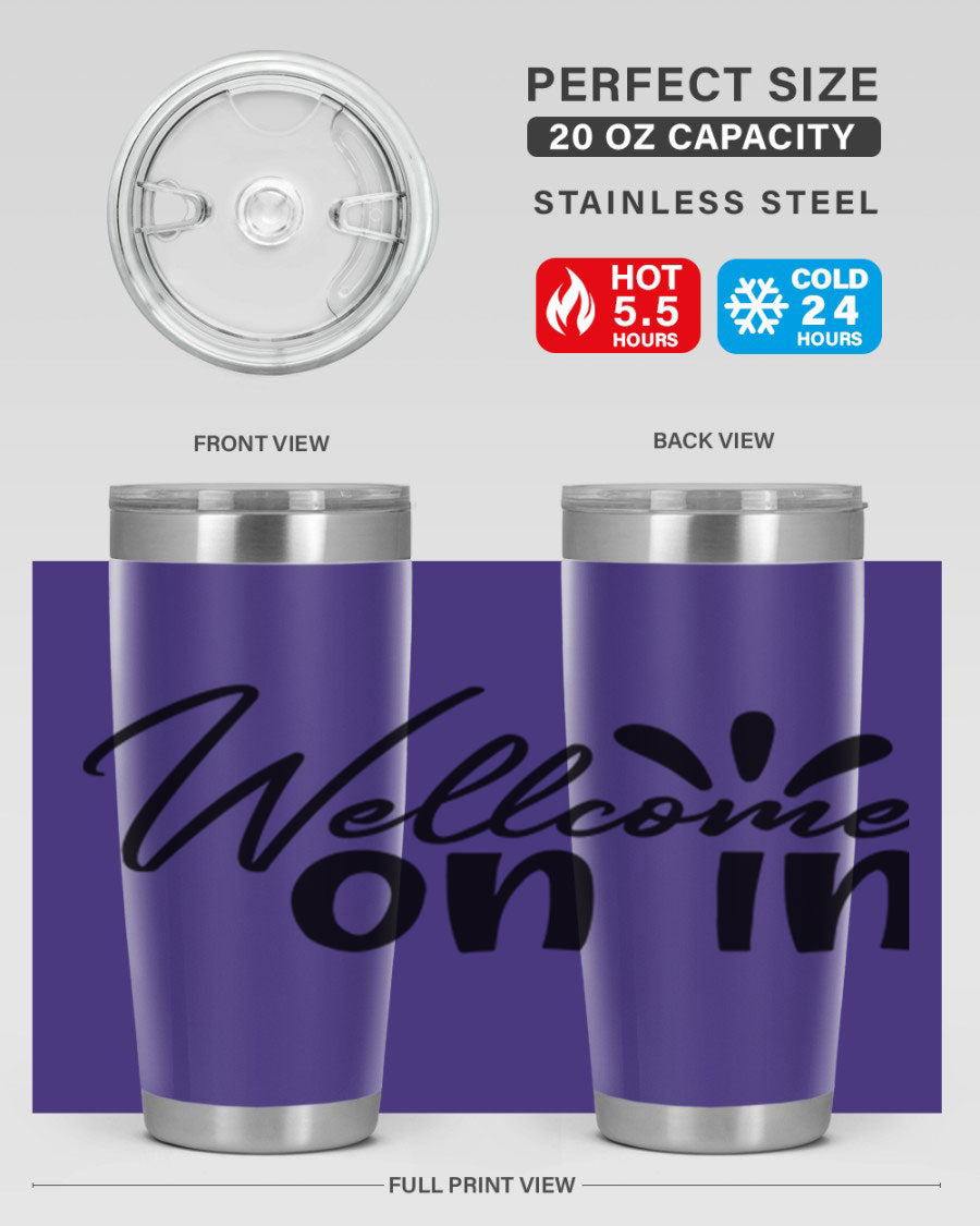 A stylish dont stop be leaving 73# Tumbler made of double wall vacuum stainless steel, featuring a drink-thru lid and vibrant print.