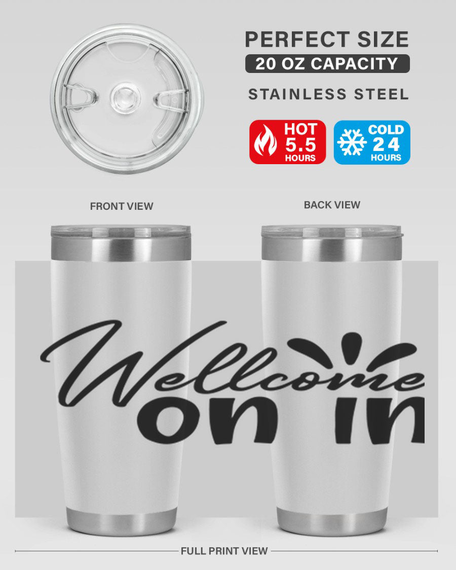 A stylish dont stop be leaving 73# Tumbler made of double wall vacuum stainless steel, featuring a drink-thru lid and vibrant print.